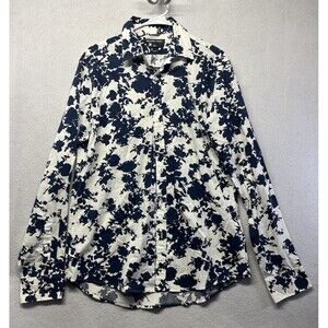 Michael Kors Slim-Fit Stretch Floral Print Button-Up Shirt Men's M Midnight